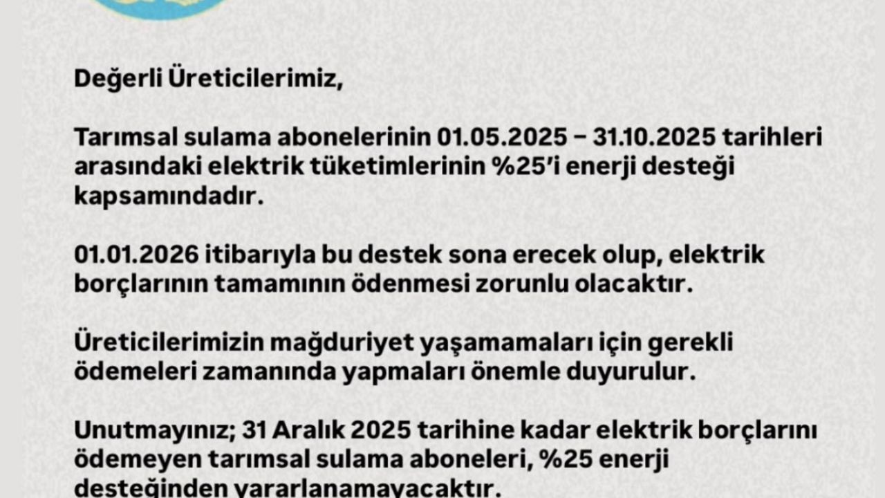 Tarımsal sulamada enerji desteği için kritik uyarı