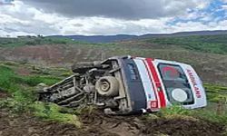 Ambulans şarampole devrildi, 3 sağlık personeli yaralandı