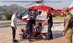 Ayağı kırılan kadın helikopterle hastaneye kaldırıldı