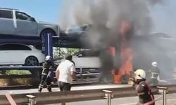 Otomobil yüklü tır alev alarak patladı