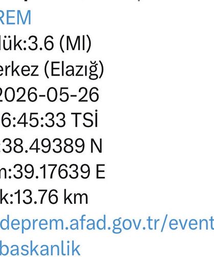 Elazığ’da 3.6 büyüklüğünde deprem