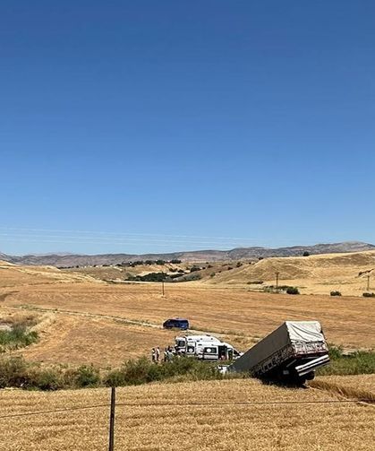 Tır, bariyer ve buğday tarlasını aşıp sulama kanalına düştü