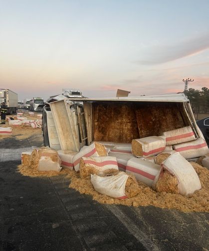 Kızıltepe'de saman yüklü kamyonet devrildi, 1 yaralı