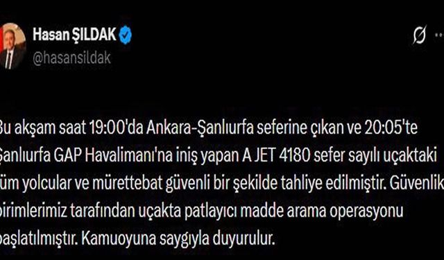 Bomba ihbarı yapılan uçakla ilgili açıklama