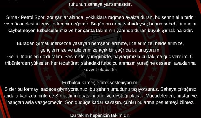 Şırnak’ta Zafer İçin Birlik Çağrısı; "Bu Arma Sahipsiz Değil!"