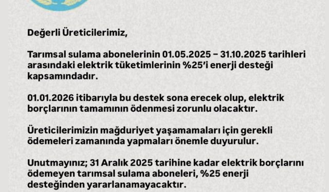 Tarımsal sulamada enerji desteği için kritik uyarı