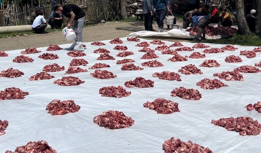 Asırlık gelenek 140 kurban kesildi, etler tüm köye dağıtıldı