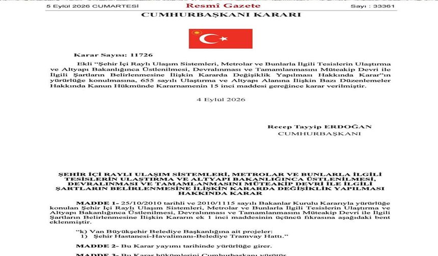 Tramvay hattı projesi Ulaştırma ve Altyapı Bakanlığına devredildi
