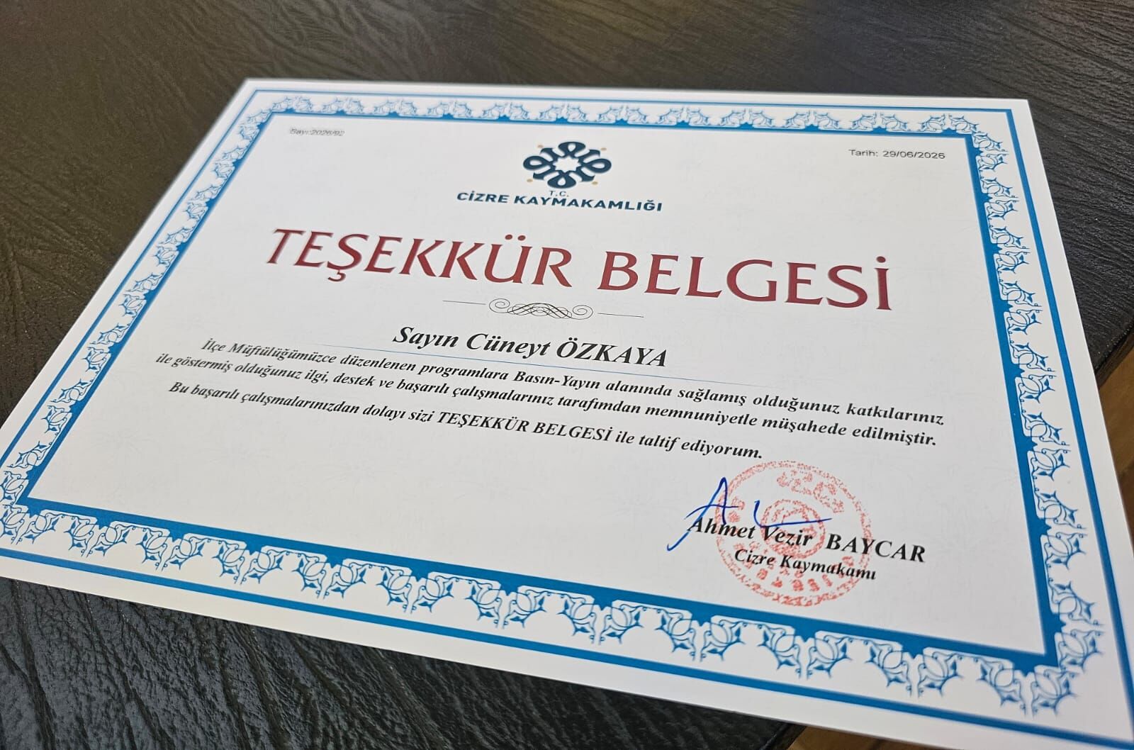 ÖZKAYA TEŞEKKÜR