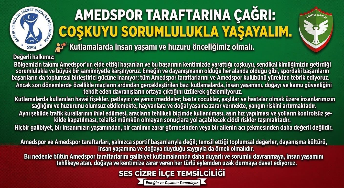 SES Cizre’den Amedspor Taraftarlarına Duyarlılık Çağrısı
